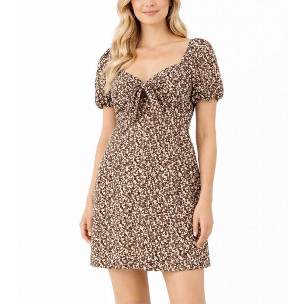 Jessica Simpson Floral Tie-Front Puff Sleeve Dress